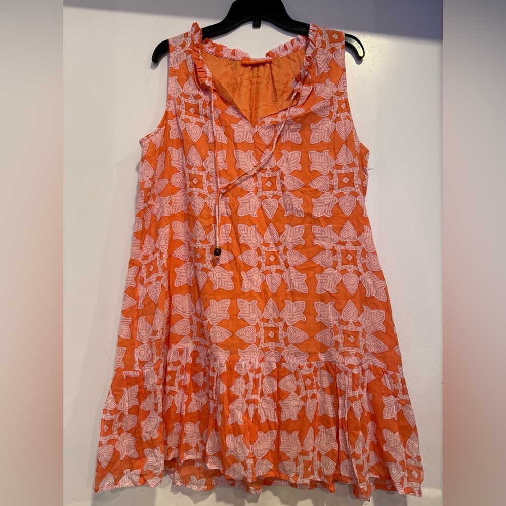 Oliphant Floral Block Print Ruffle Mini Dress Size XL - Picture 2 of 5